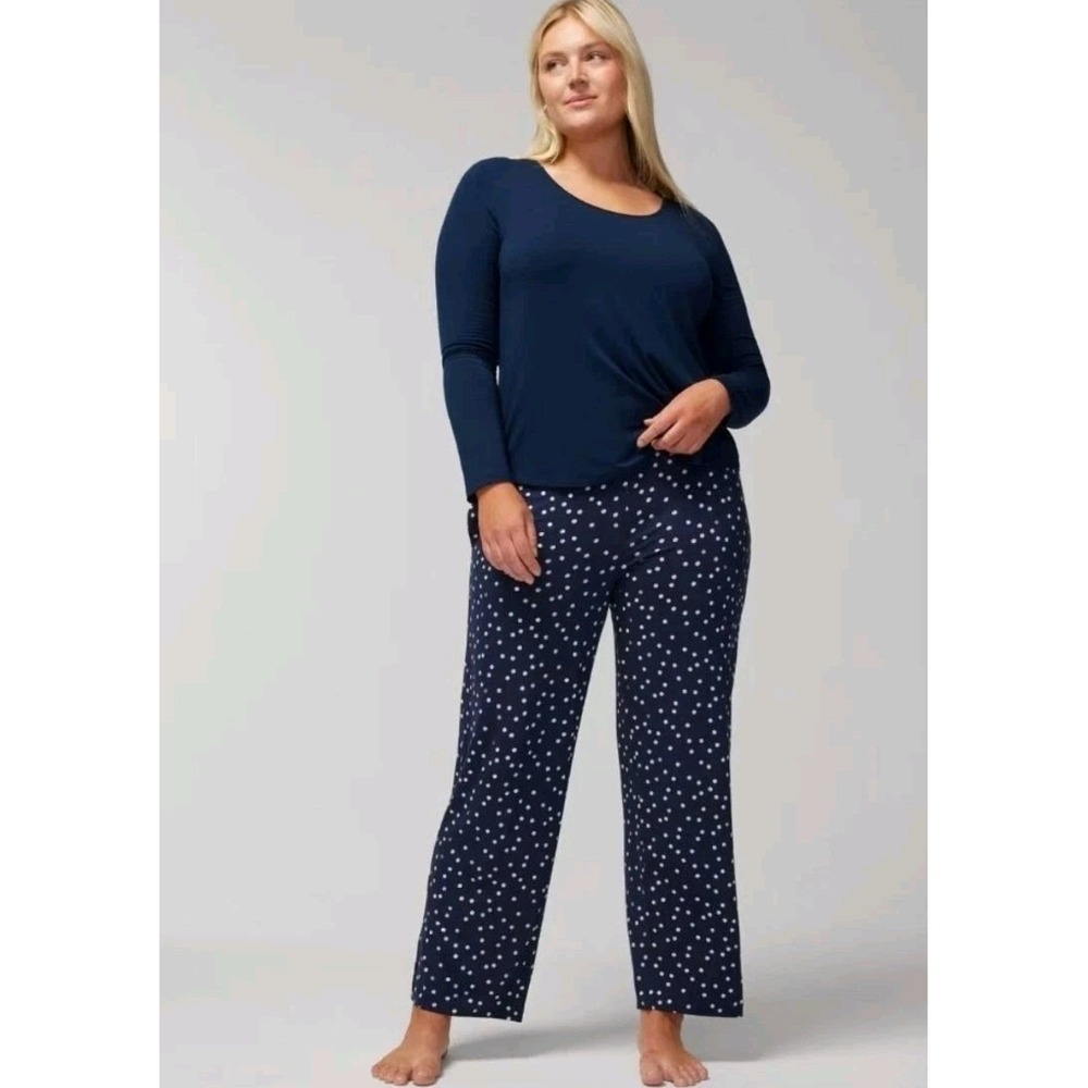 NWT Soma Women Adult Cooling Pajamas Cool Nights XL Top & Pants Merry Dot Navy